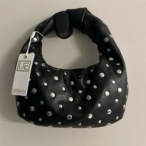 NWT URBAN EXPRESSIONS Tracy Studded Clutch Black Vegan Leather With Silver Studs